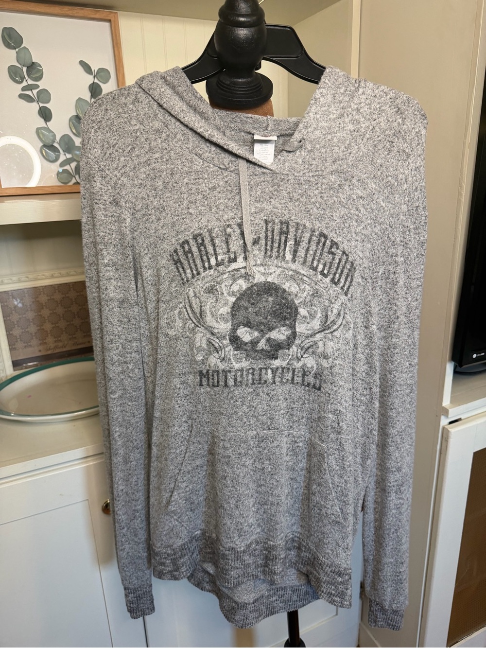 Harley-Davidson Light Gray Hooded Pullover with Skull Graphic